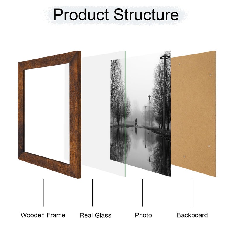 iRahmen 8x10 Picture Frame Set of 4 with HD Glass  8 x 10 Wood Rustic Picture Frames for Horizontal or Vertical Table Top and Wall Mounting - Image 4