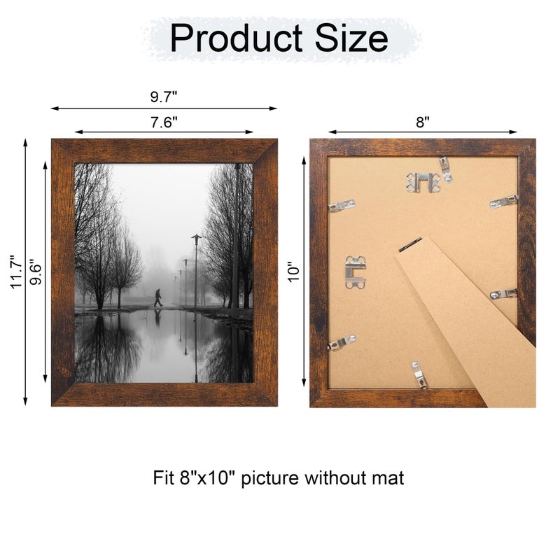 iRahmen 8x10 Picture Frame Set of 4 with HD Glass  8 x 10 Wood Rustic Picture Frames for Horizontal or Vertical Table Top and Wall Mounting - Image 2