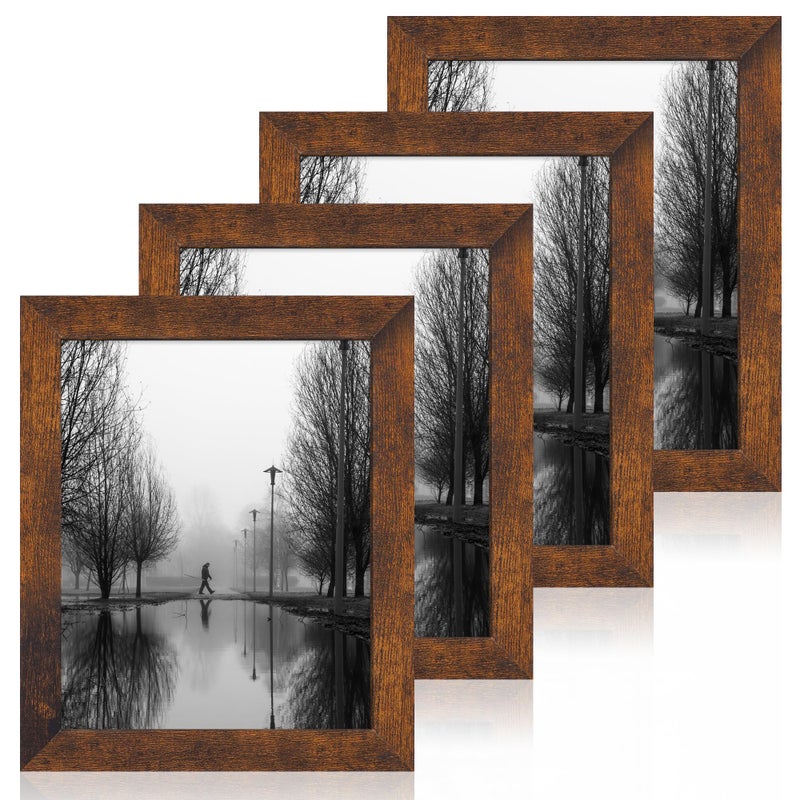 iRahmen 8x10 Picture Frame Set of 4 with HD Glass  8 x 10 Wood Rustic Picture Frames for Horizontal or Vertical Table Top and Wall Mounting - Image 1