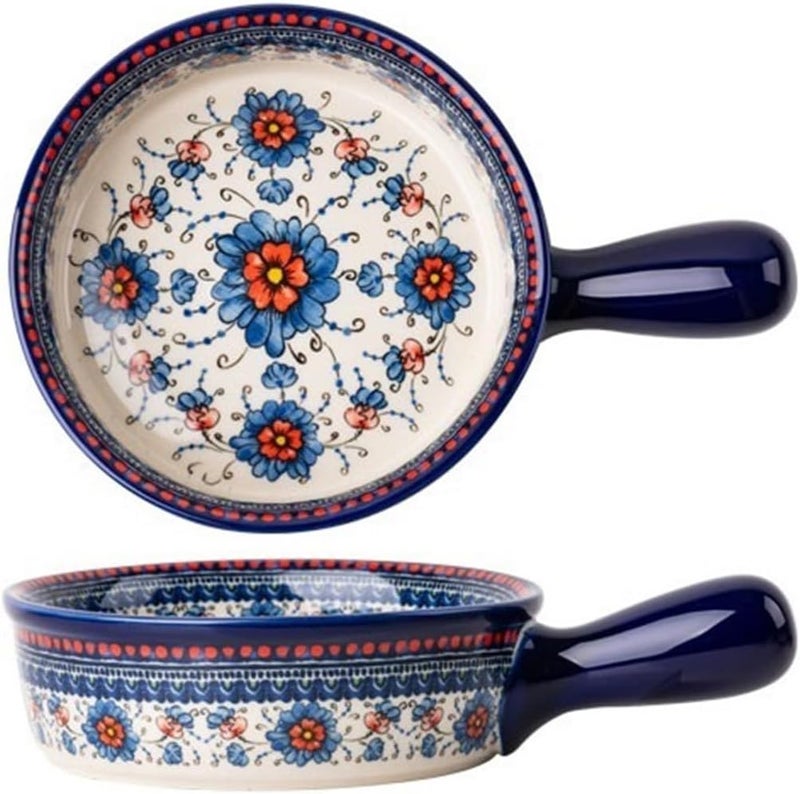 Roaster Vintage Ceramic Baking Dish Household Handle Bowl Tableware Creative Double Ear Bowl Soup Bowl Salad Plate roasting pan(16.3cm) - Image 1