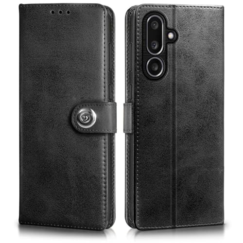 WOW IMAGINE Shock Proof Flip Cover Back Case for Samsung Galaxy M36 5G | Samsung Galaxy F36 5G (Designer Magnetic Button Flip Case | Inbuilt Wallet Pockets & Stand | Leather Finish | Haze Black) - Image 1