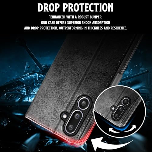 WOW IMAGINE Shock Proof Flip Cover Back Case for Samsung Galaxy M36 5G | Samsung Galaxy F36 5G (Designer Magnetic Button Flip Case | Inbuilt Wallet Pockets & Stand | Leather Finish | Haze Black) - Image 4