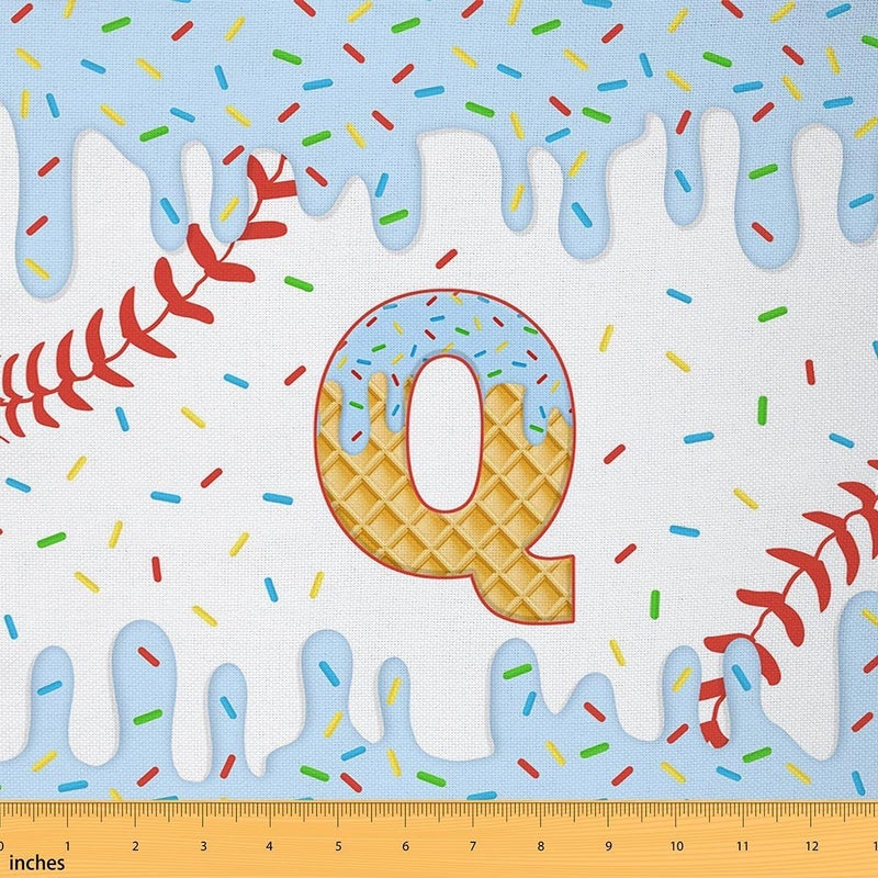 Erosebridal Baseball Ice Cream Upholstery Fabric Personalized Initial Outdoor Fabric By The Yard 2 Yard Blue Ice Cream Drip Waterproof Fabrics for Chairs Sports Games DIY Decor - Image 1