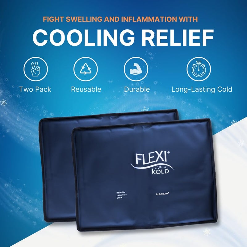 NatraCure 2 FlexiKold Gel Ice Packs (Standard Large: 10.5" x 14.5") - Reusable Cold Pack for Injuries, for Back Pain Relief, Migraine Relief Pad, After Surgery, Postpartum, Headache, Shoulder - 6300-COLD 2PK - Image 2