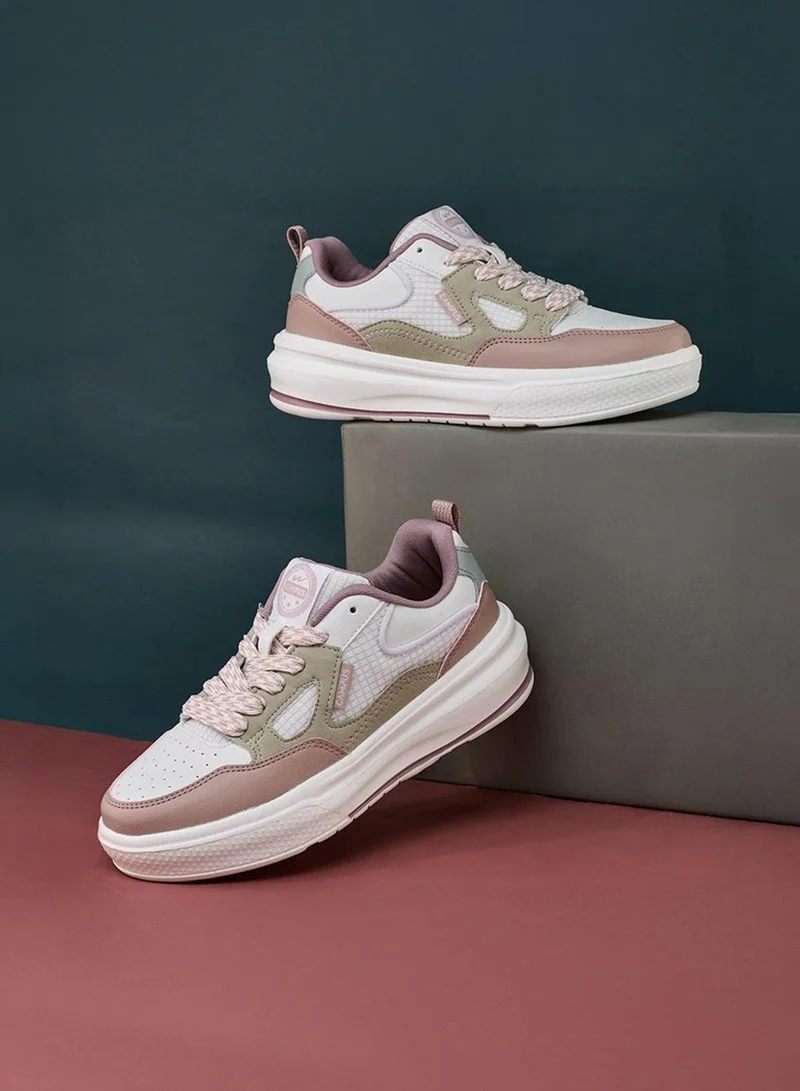 CAMPUS White/L.Gry Women’s Cute Low Top Sneakers – Stylish Color-Block Design Shoes with Patterned Lace Detailing for Women | Best Price UAE