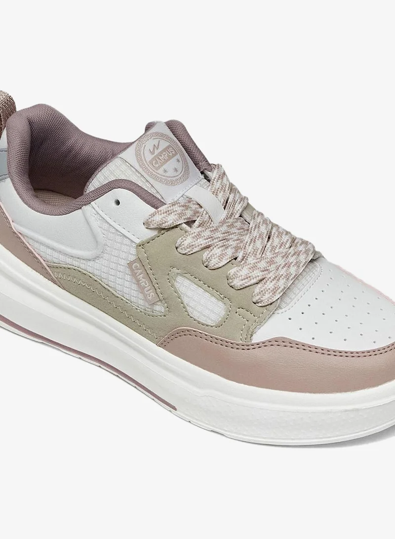 CAMPUS White/L.Gry Women’s Cute Low Top Sneakers – Stylish Color-Block Design Shoes with Patterned Lace Detailing for Women | Best Price UAE