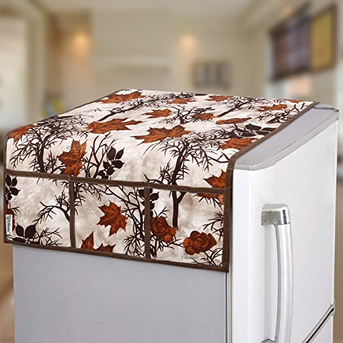 E-Retailer® Polyester 3-Layered Fridge Top Cover/Refrigerator Cover With 6 Utility Pockets and 1 Pc. Handle Cover (Color-Brown, Size-39 x21 Inch) - Image 2