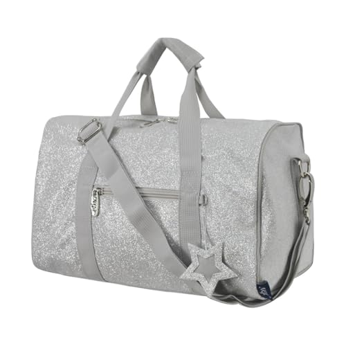 NGIL Super Star Duffle Bag Mini Dance Bag Mini Travel Bag for Sports Gymnastics and Ballet with Adjustable Strap Zippers Pockets GlitterSilver Small - Image 1