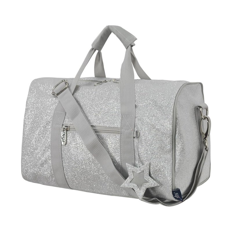 NGIL Super Star Duffle Bag Mini Dance Bag Mini Travel Bag for Sports Gymnastics and Ballet with Adjustable Strap Zippers Pockets GlitterSilver Small - Image 2