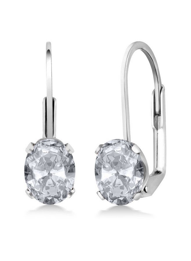 GEM STONE KING 925 Sterling Silver White Topaz Leverback Earrings For Women (1.90 Cttw Oval 7X5Mm) - Image 4