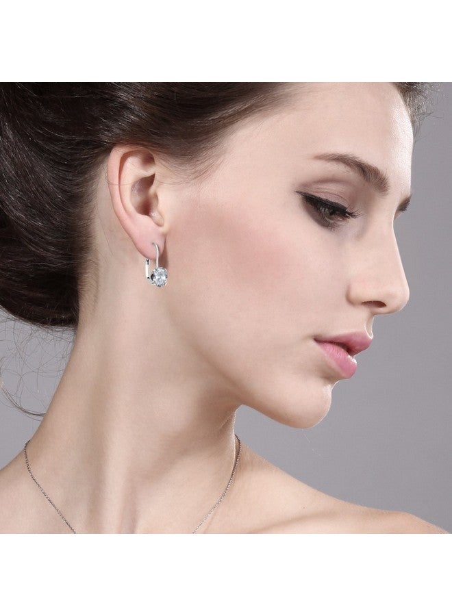 GEM STONE KING 925 Sterling Silver White Topaz Leverback Earrings For Women (1.90 Cttw Oval 7X5Mm) - Image 2