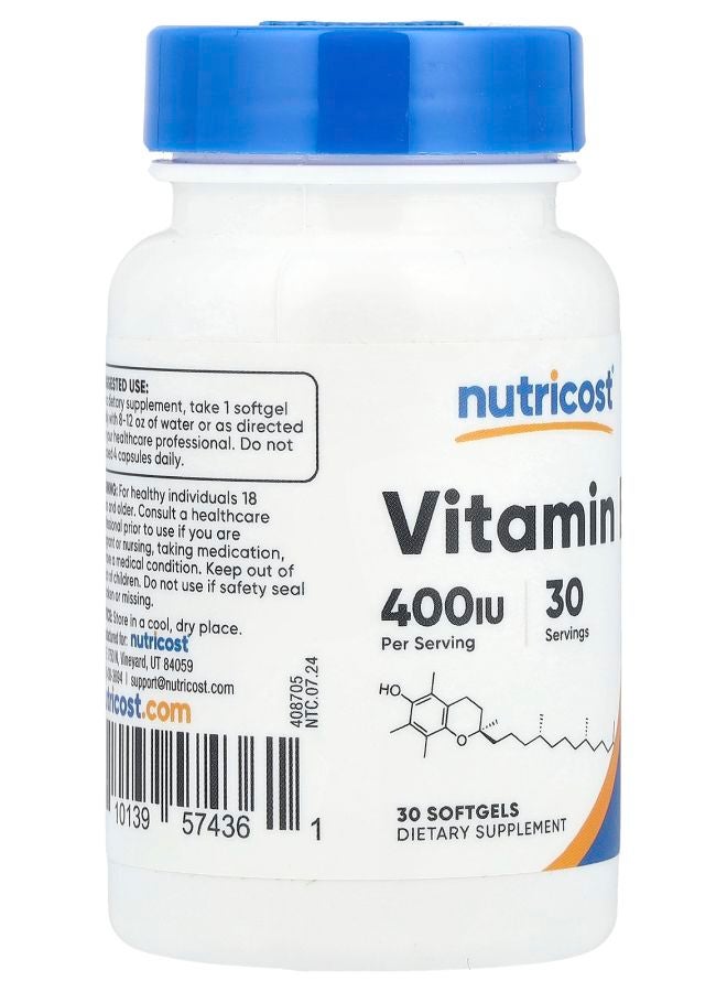 Nutricost Vitamin E 180 mg (400 IU) 30 Softgels  - Image 2