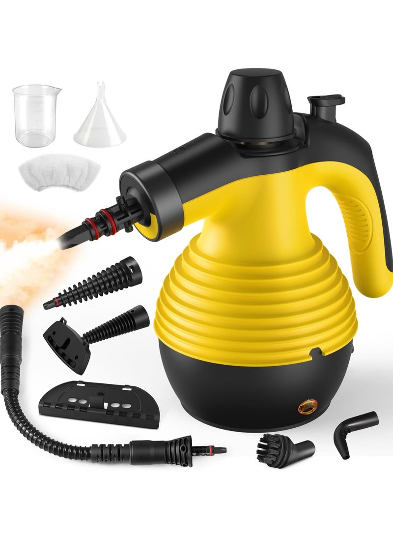 1200W Handheld Steam Cleaner for Home,Pressurized Steam Cleaner with 9 Accessories and Safety Lock, 9.8Ft Extended Power Cord，Multi-Purpose Steamer for Home Use, Floor, Car, Upholstery, Grout(Yellow - Image 1