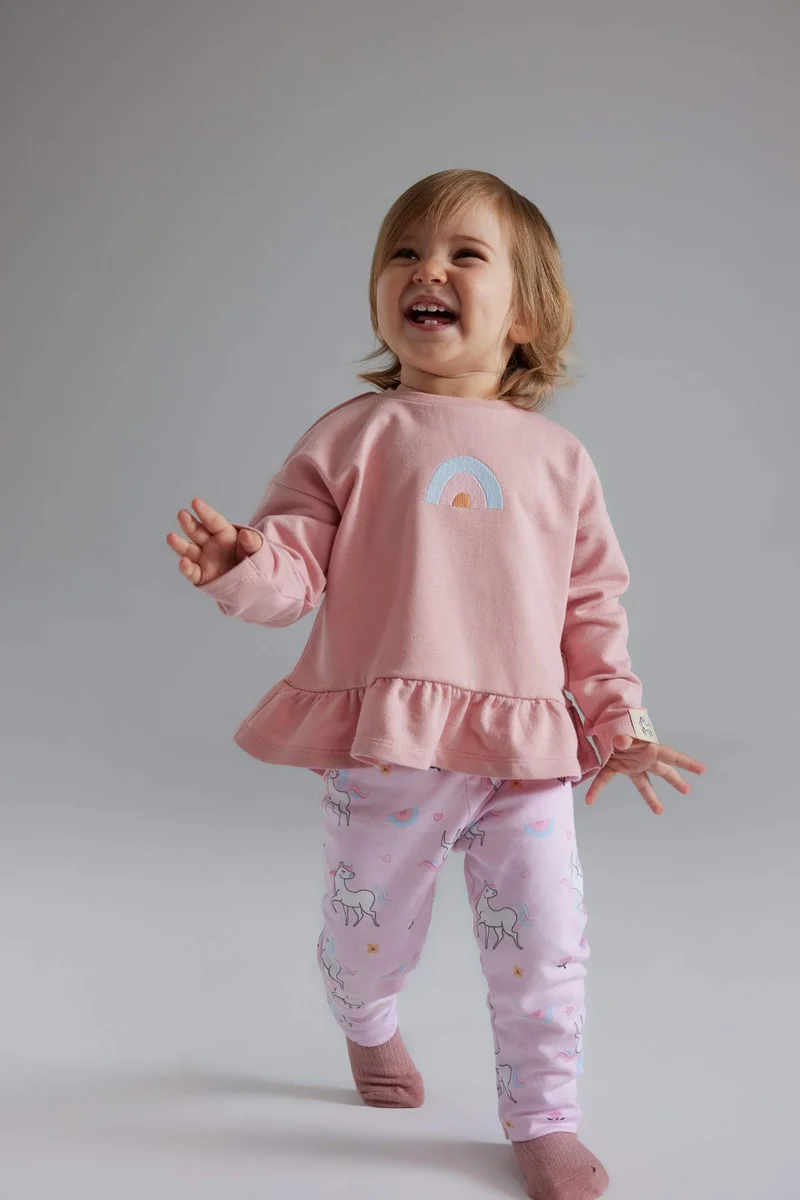 ديفاكتو Baby Girl Sweatshirt Unicorn Printed Bottom 2 Piece Set