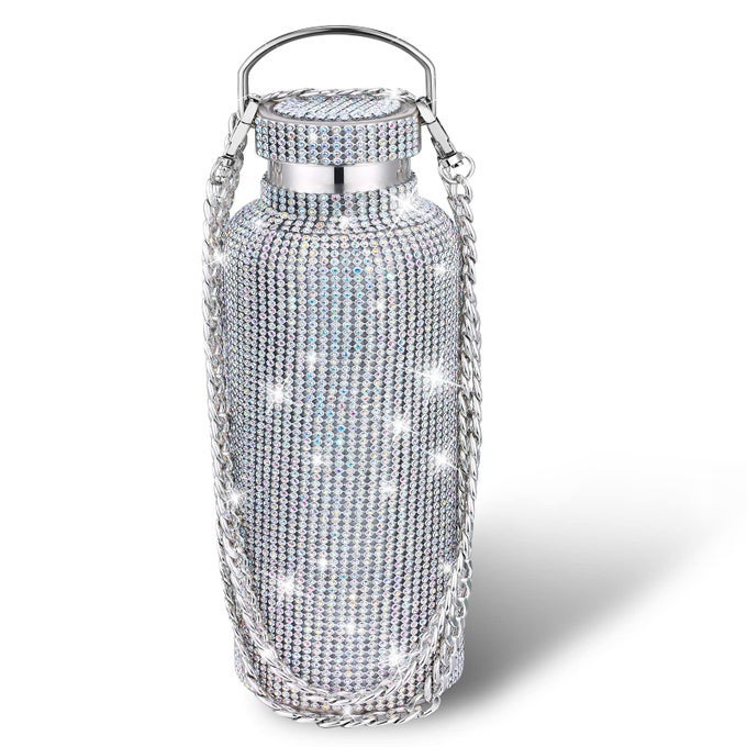 DIAMOND WATER BOTTLE BLING RHINESTONE STAINLESS STEEL THERMAL BOTTLE REFILLABLE INSULATED GLITTER WATER JUG WITH CHAIN FOR WOMEN GIRLS GIFTS500 MLAB DIAMOND