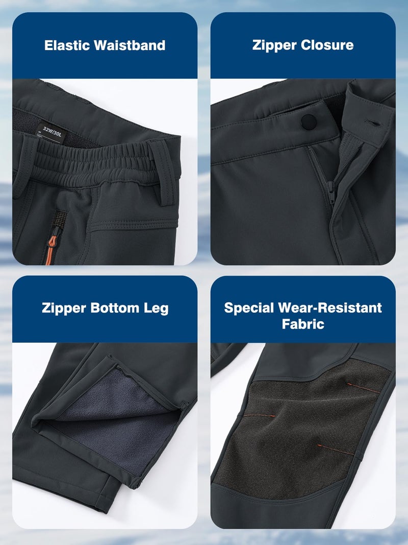 SPOSULEI Mens Ski Waterproof Insulated Pants Fleece Lined Softshell Snow Hiking Snowboard Outdoor Pants with Zipper Pockets Dark Grey40Wx30L - Image 5