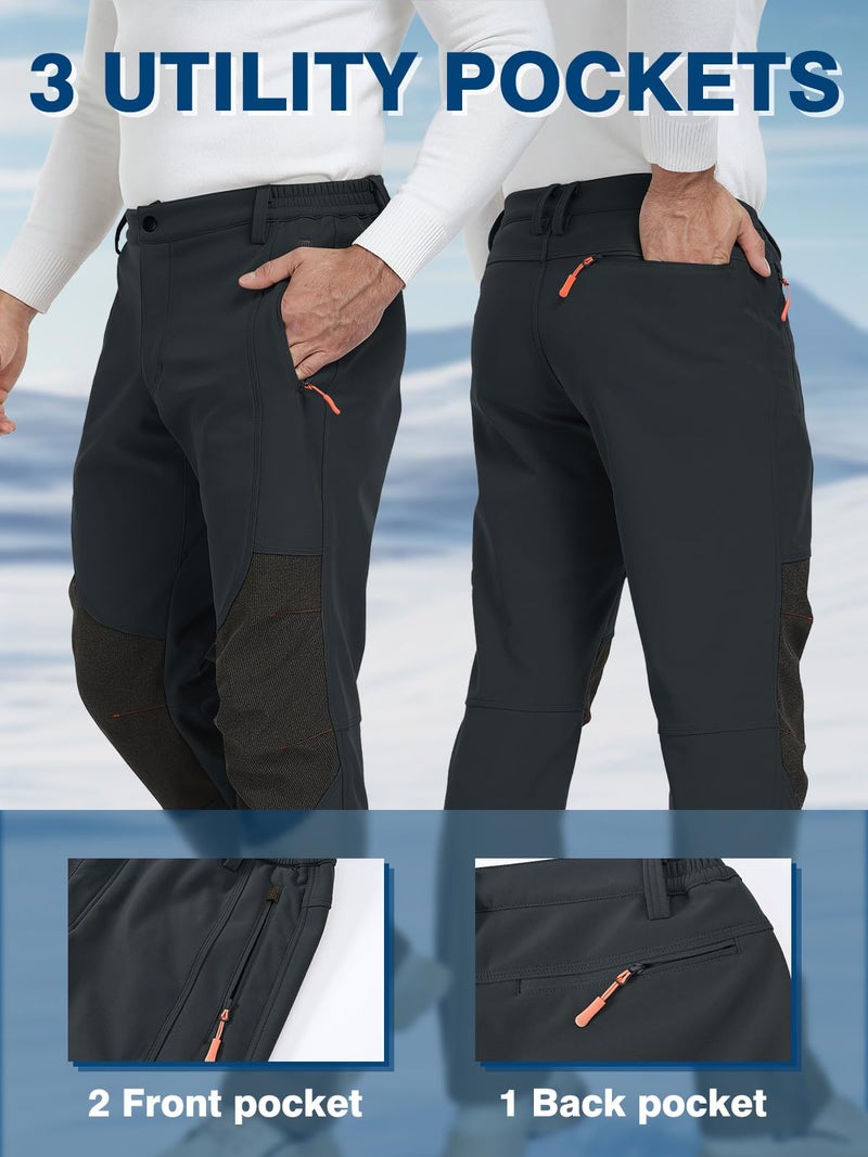 SPOSULEI Mens Ski Waterproof Insulated Pants Fleece Lined Softshell Snow Hiking Snowboard Outdoor Pants with Zipper Pockets Dark Grey40Wx30L - Image 4