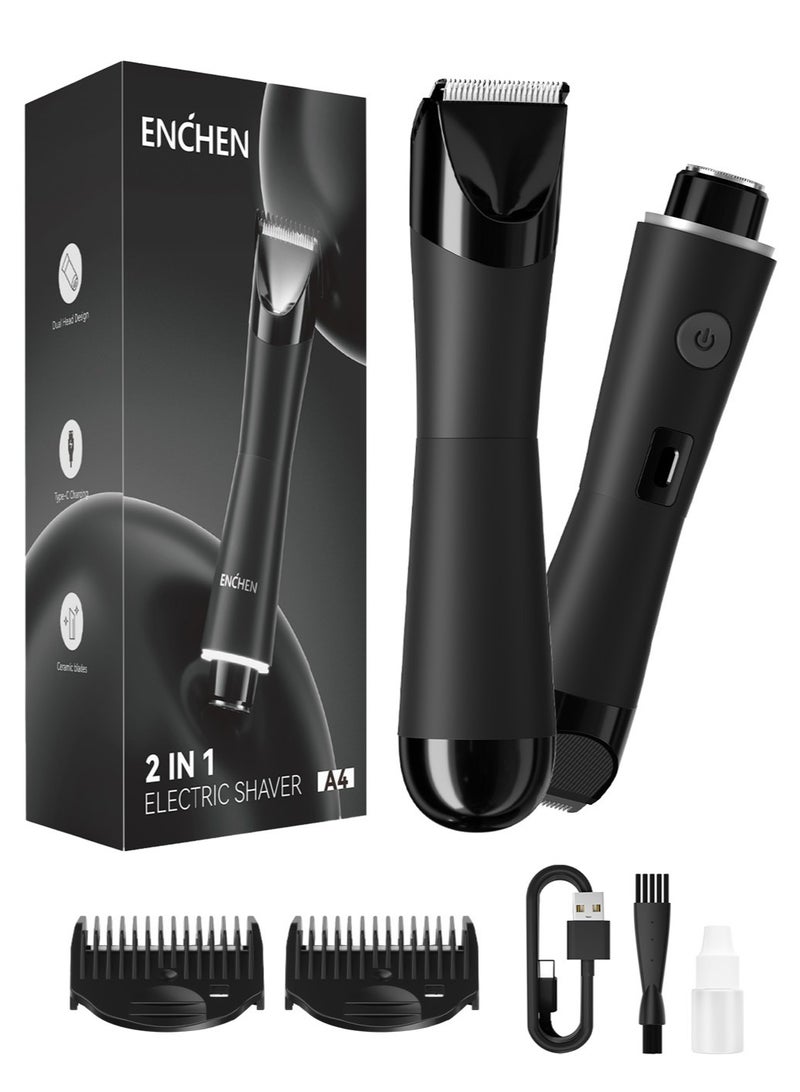 ENCHEN 2-in-1 Electric Epilators for Women, 8500RPM Powerful Motor Electric Shaver, Waterproof Grooming Kit with Beard & Body Trimmer, Dual-Head Design Bikini trimmer, LED Spotlight, Type-C Fast Charging, Travel Lock Black - Image 1