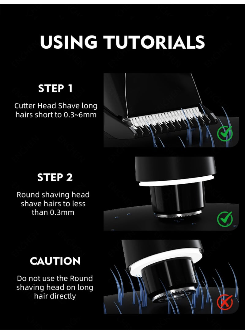 ENCHEN 2-in-1 Electric Epilators for Women, 8500RPM Powerful Motor Electric Shaver, Waterproof Grooming Kit with Beard & Body Trimmer, Dual-Head Design Bikini trimmer, LED Spotlight, Type-C Fast Charging, Travel Lock Black - Image 4