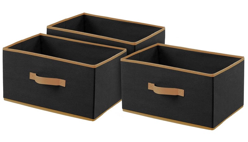 Kuber Industries Non-Woven Rectangular Flodable Cloth Storage Box, Pack of 3 (Black)-HS40KUBMART23915