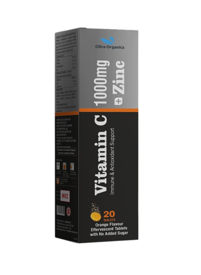 Olira Organics Vitamin C 1000mg With Zinc 10mg Effervescent 20 Tablets - Pack of 5 | Immune Supports and Antioxidant  - Image 2