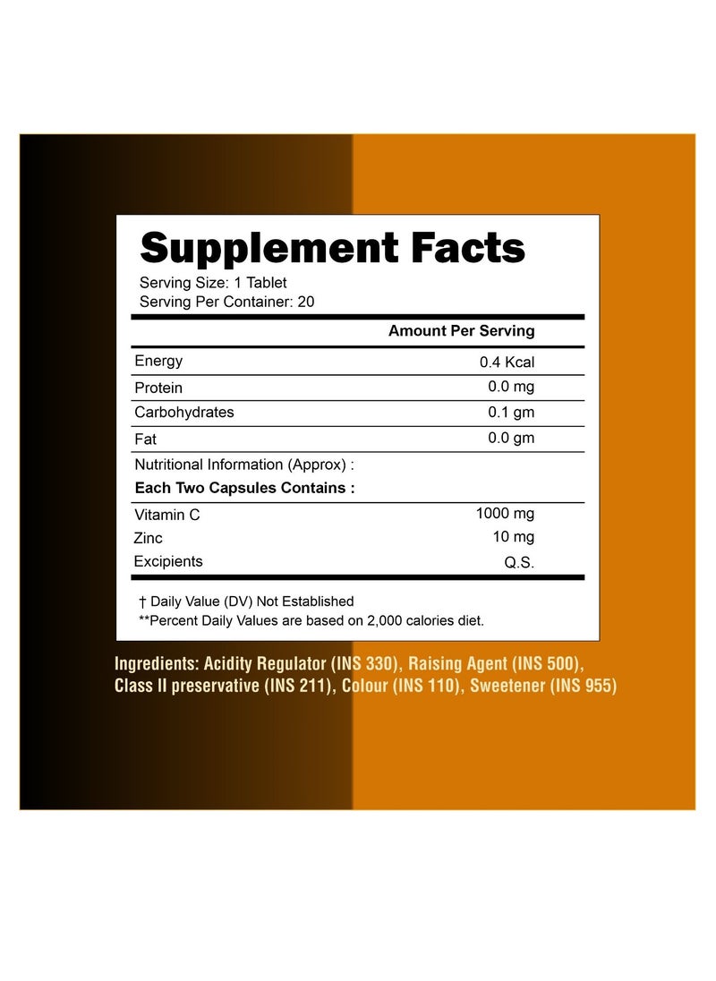Olira Organics Vitamin C 1000mg With Zinc 10mg Effervescent 20 Tablets - Pack of 5 | Immune Supports and Antioxidant  - Image 3