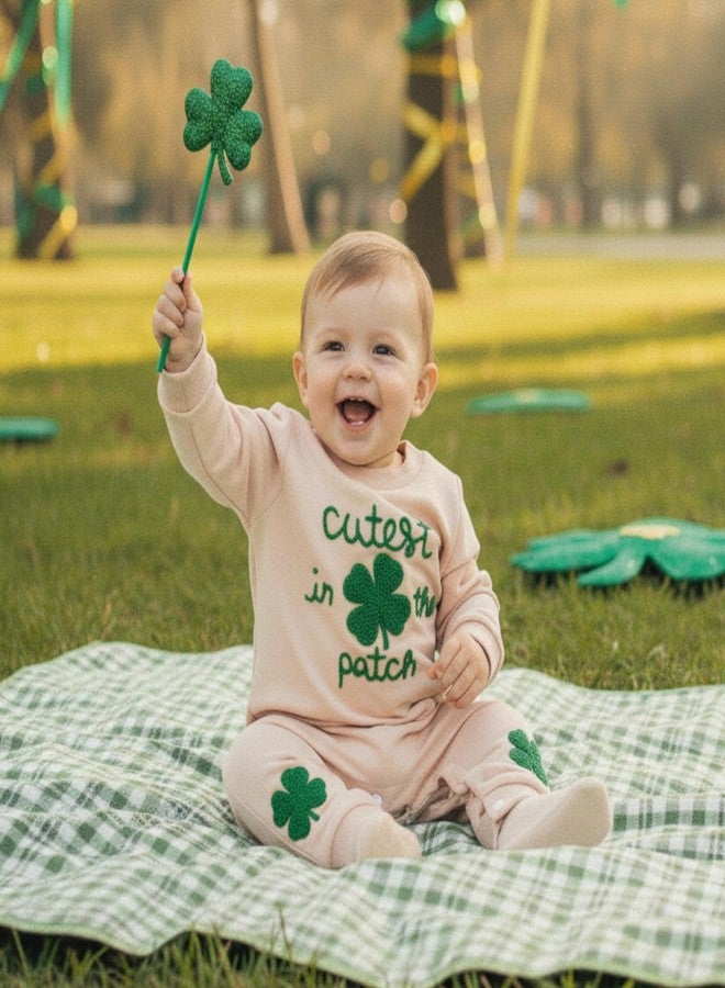 Mobbdow Newborn Infant Baby Boy Girl St Patricks Day Outfit Cutest Clover In the Patch Romper Bodysuit Long Sleeve Jumpsuit (A-Apricot, 3-6 Months) - Image 3