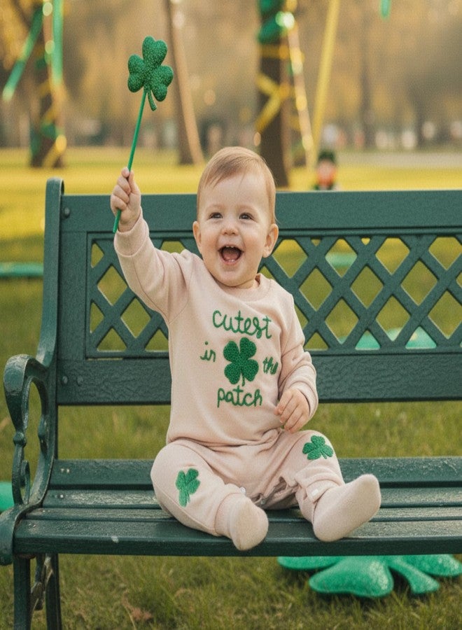 Mobbdow Newborn Infant Baby Boy Girl St Patricks Day Outfit Cutest Clover In the Patch Romper Bodysuit Long Sleeve Jumpsuit (A-Apricot, 3-6 Months) - Image 4