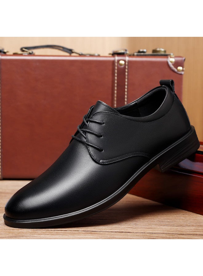 Old Man'S Head Top Grain Leather】lace-up Business Casual Shoes For Men, Spring/autumn Genuine Leather Plain Color Simple & Versatile Work Dress Shoes For Men - Image 2