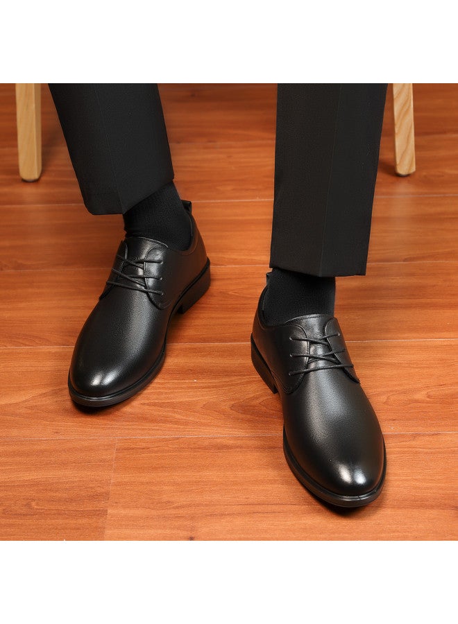 Old Man'S Head Top Grain Leather】lace-up Business Casual Shoes For Men, Spring/autumn Genuine Leather Plain Color Simple & Versatile Work Dress Shoes For Men - Image 5