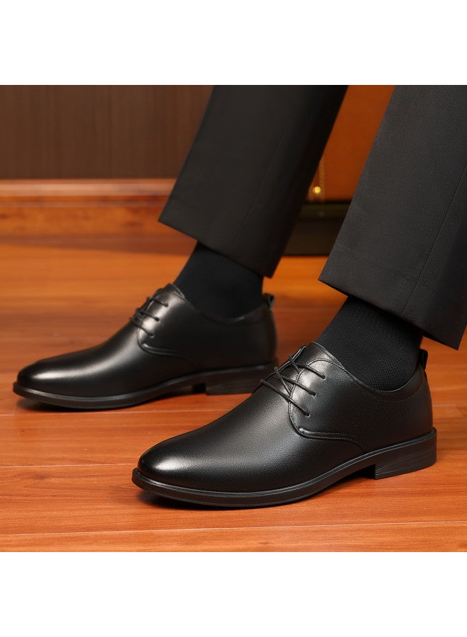 Old Man'S Head Top Grain Leather】lace-up Business Casual Shoes For Men, Spring/autumn Genuine Leather Plain Color Simple & Versatile Work Dress Shoes For Men - Image 4