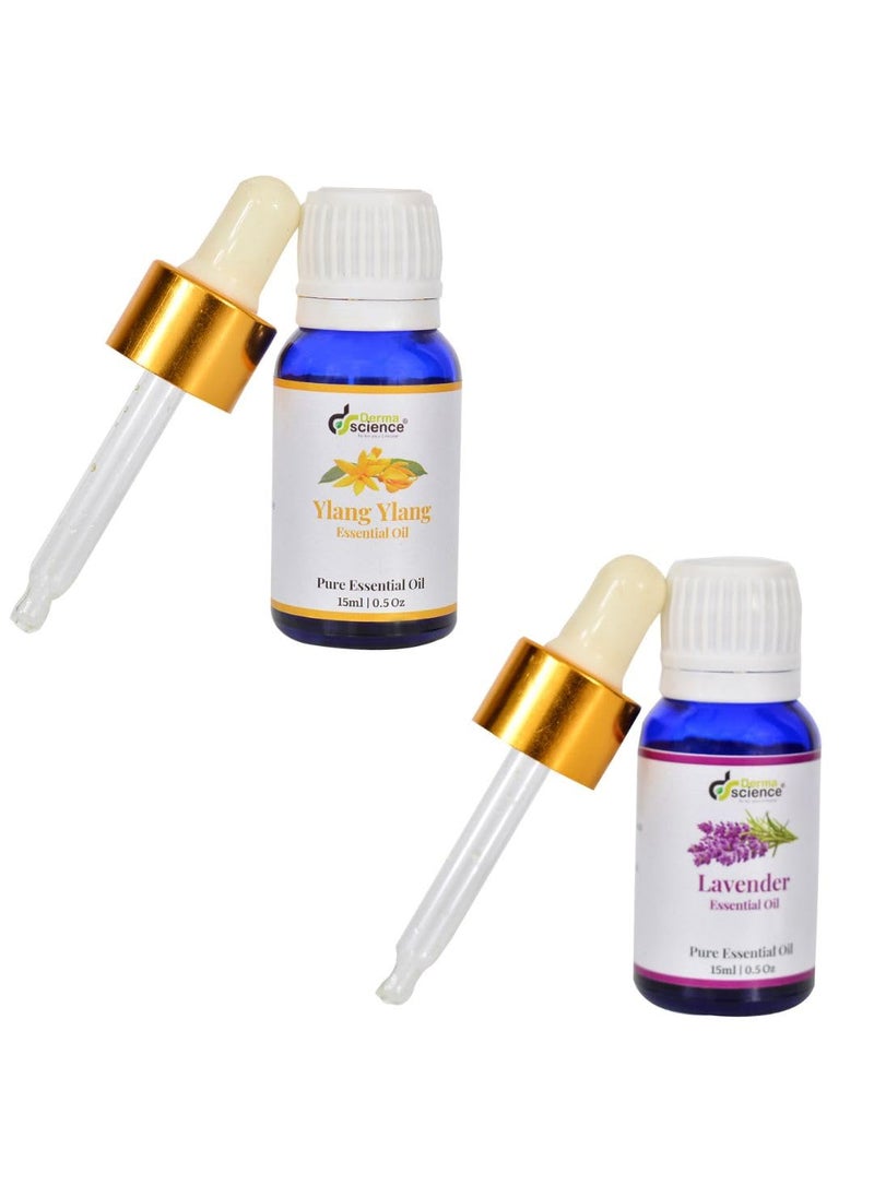 DermaScience Derma Science Ylang Ylang Essential Oil 15ml and Lavender Essential Oil 15ml for Diffusers Toilets Wardrobes Concentration Spirituality Pack of 2  - Image 1