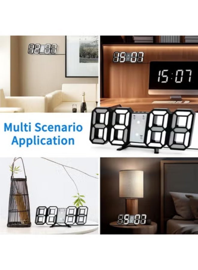لياكم ساعة منبه رقمية ثلاثية الأبعاد، ساعة حائط رقمية LED متعددة الوظائف لعرض الوقت 12/24 ساعة مع منبه بلاستيكي، ساعة حائط LED رقمية مع 3 مستويات سطوع قابلة للتعديل تلقائيًا، ساعة إلكترونية LED حديثة بإضاءة ليلية وتاريخ ودرجة الحرارة (أسود) - Image 2