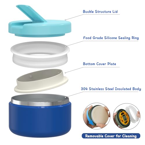 LOHASOK Bento Lunch Box with 8oz Soup Thermo, Leak-Proof Lunch Containers with 4 Compartment, Thermo Hot Food Jar and Insulated Lunch Box for School Blue - Image 4