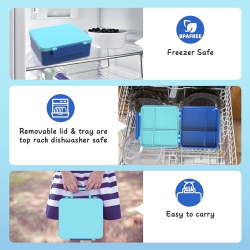 LOHASOK Bento Lunch Box with 8oz Soup Thermo, Leak-Proof Lunch Containers with 4 Compartment, Thermo Hot Food Jar and Insulated Lunch Box for School Blue - Image 5
