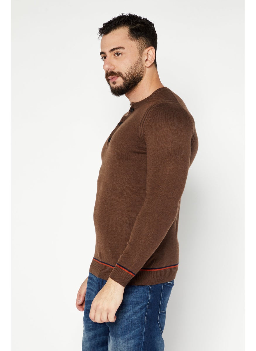 Sorbino Men Crew Neck Long Sleeve Textured Sweatshirt, Brown  - Image 3