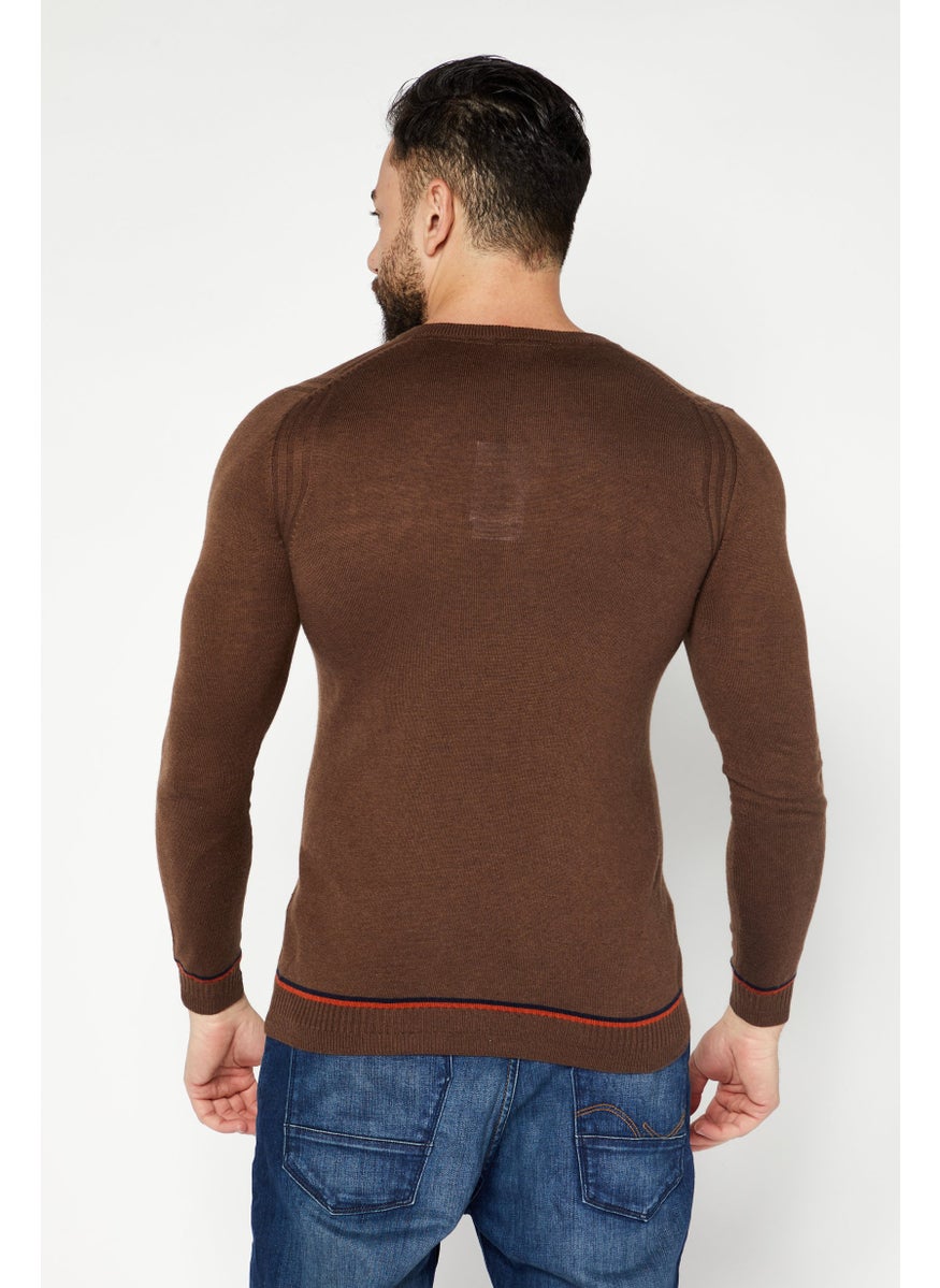 Sorbino Men Crew Neck Long Sleeve Textured Sweatshirt, Brown  - Image 4