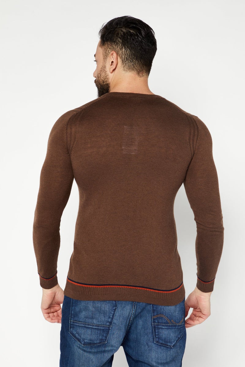 Sorbino Men Crew Neck Long Sleeve Textured Sweatshirt, Brown - Image 4
