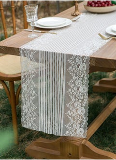 TDAO White Lace Table Runner 17.7 x 86.67 Inch/45CM x 210CM Embroidered Boho Table Runner for Wedding Party, Bridal Shower Decorations, Dining Room,Tea and Coffee Vintage Rustic Table Runners  - Image 4