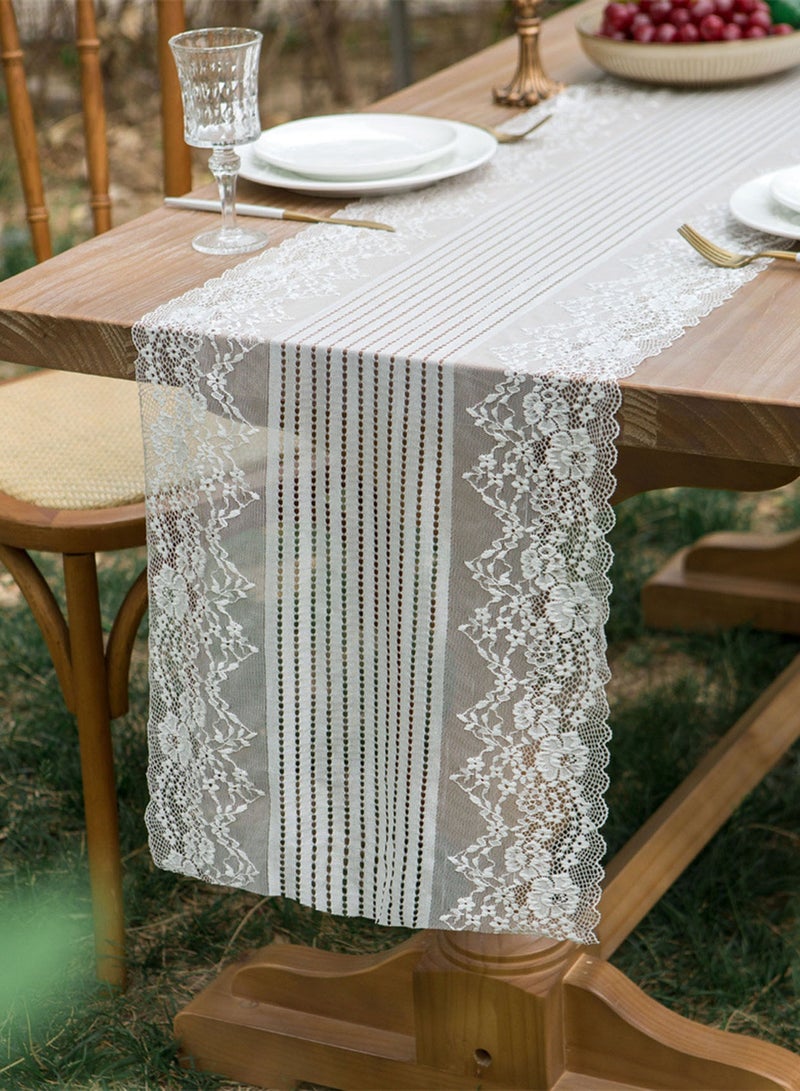 TDAO White Lace Table Runner 17.7 x 86.67 Inch/45CM x 210CM Embroidered Boho Table Runner for Wedding Party, Bridal Shower Decorations, Dining Room,Tea and Coffee Vintage Rustic Table Runners - Image 4