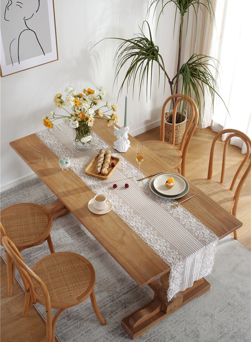 TDAO White Lace Table Runner 17.7 x 86.67 Inch/45CM x 210CM Embroidered Boho Table Runner for Wedding Party, Bridal Shower Decorations, Dining Room,Tea and Coffee Vintage Rustic Table Runners - Image 2