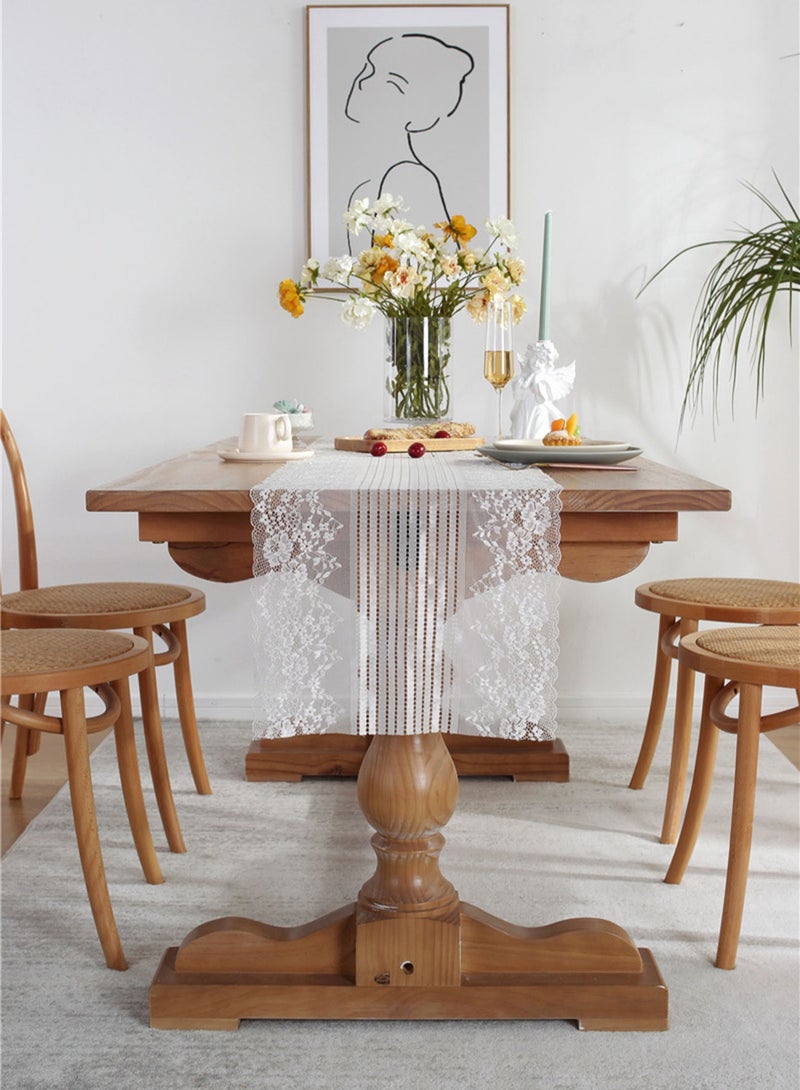 TDAO White Lace Table Runner 17.7 x 86.67 Inch/45CM x 210CM Embroidered Boho Table Runner for Wedding Party, Bridal Shower Decorations, Dining Room,Tea and Coffee Vintage Rustic Table Runners - Image 3