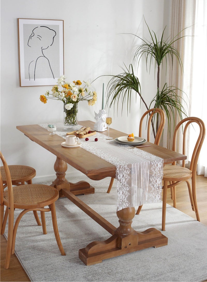 TDAO White Lace Table Runner 17.7 x 86.67 Inch/45CM x 210CM Embroidered Boho Table Runner for Wedding Party, Bridal Shower Decorations, Dining Room,Tea and Coffee Vintage Rustic Table Runners - Image 5