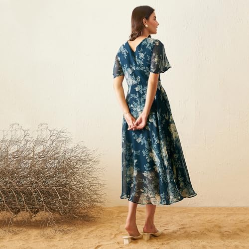 rare Women Casual Teal Blue Colour Maxi Floral Dress (EP6006B_Teal Blue_M) - Image 4
