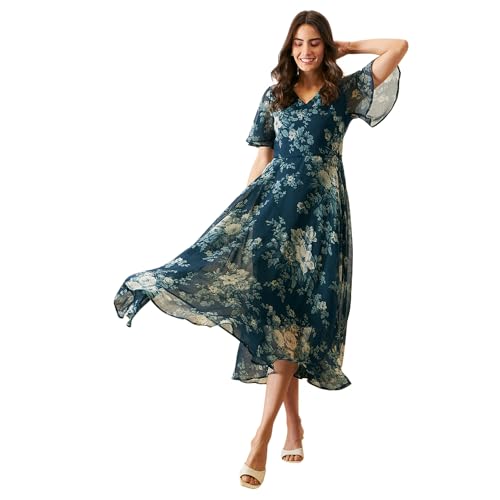 rare Women Casual Teal Blue Colour Maxi Floral Dress (EP6006B_Teal Blue_M) - Image 1