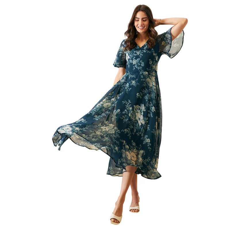rare Women Casual Teal Blue Colour Maxi Floral Dress (EP6006B_Teal Blue_M) - Image 3
