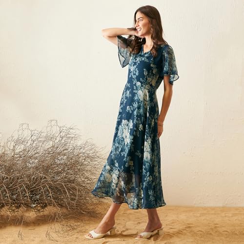 rare Women Casual Teal Blue Colour Maxi Floral Dress (EP6006B_Teal Blue_M) - Image 2