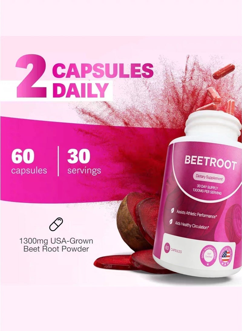 Rosabella Organic Beet Root Capsules – 1300mg Beetroot Powder for Natural Energy & Endurance Support, Non-GMO, Lab-Tested Beet Supplement - 60 Capsules, 30-Day Supply - Image 5