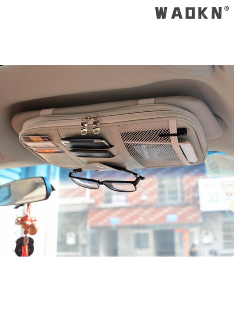 WAOKN Multi-functional Sunshade Storage Bag, Card Holder, Driver's License Receipt Card Holder, Data Cable Storage, Car Glasses Holder - Premium Quality Car Visor Organizer with Extra Pockets for Tickets and Coins  - Image 2