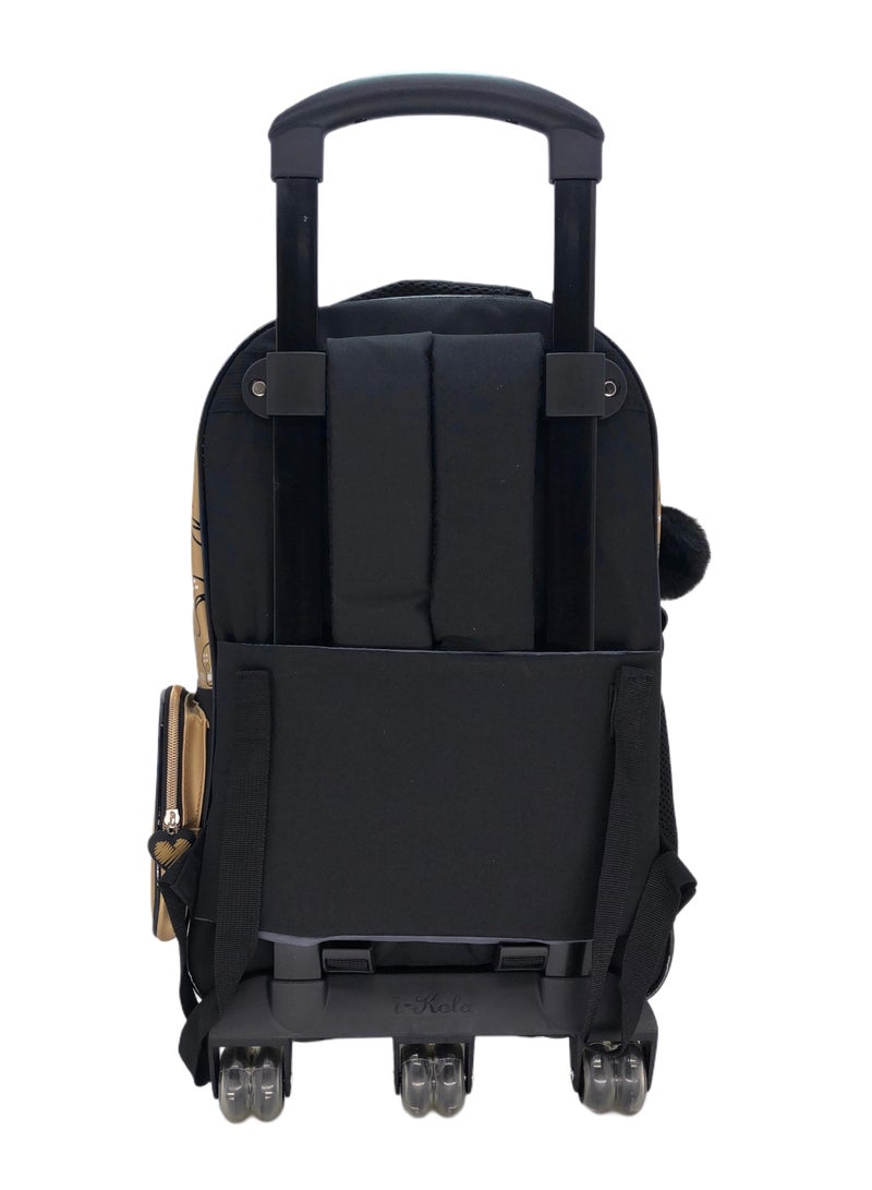 i-kola Gold Cansole Design Rolling Backpack 15 inch Wheeled Kids Backpack with Lunch Bag and Pencil Case for Boys Gold - Image 4